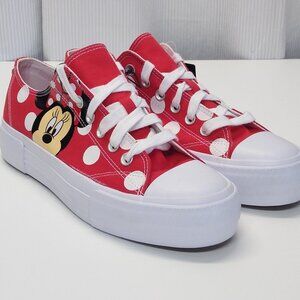 Disney Minnie Mouse Platform Low Top Canvas Court Sneaker Lace up Women's 11 NWT